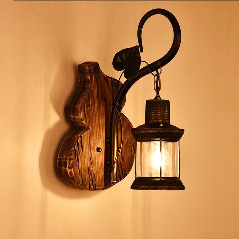 Contemporary Industrial Rubberwood Iron Glass Horse Lamp Iron 1-Light Wall Sconce Lamp For Living Room &amp; Bedroom