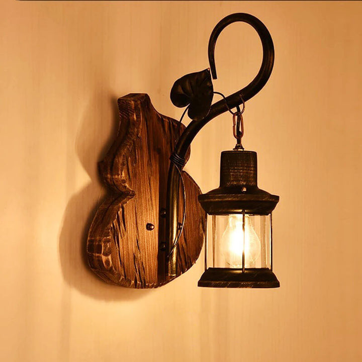 Contemporary Industrial Rubberwood Iron Glass Horse Lamp Iron 1-Light Wall Sconce Lamp For Living Room &amp; Bedroom