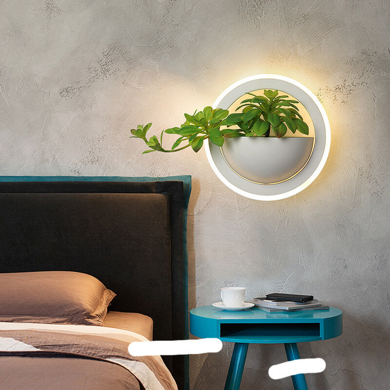 Nordic Iron Round Creative Green Plant LED Wall Sconce Lamp