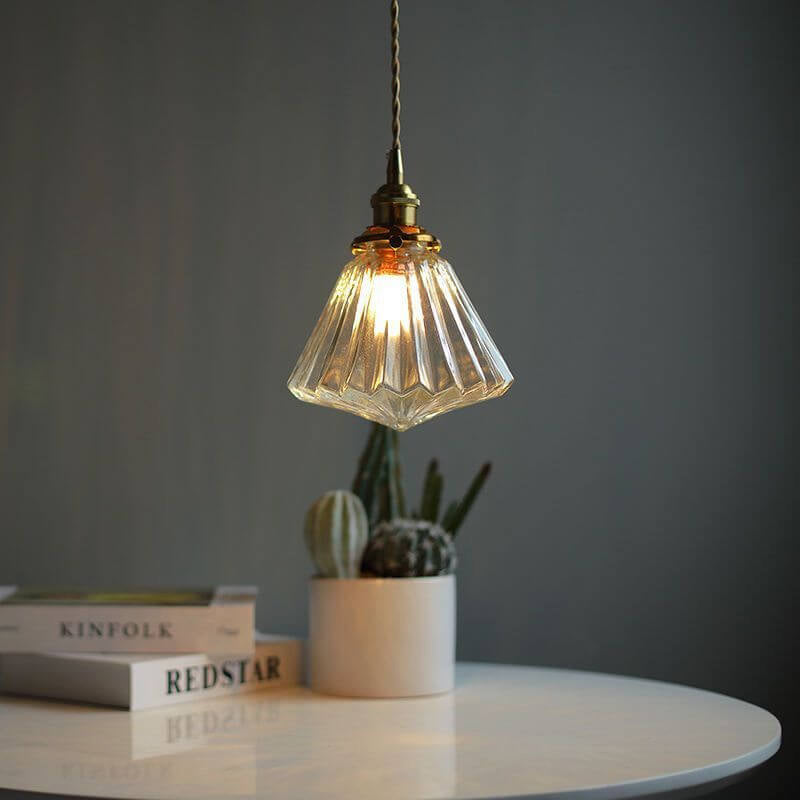 Vintage Japanese Rhombus Glass Jar 1-Light Pendant Light