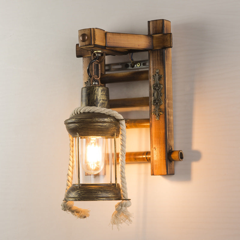 Retro Industrial Wood Iron 1-Light Wall Sconce Lamp