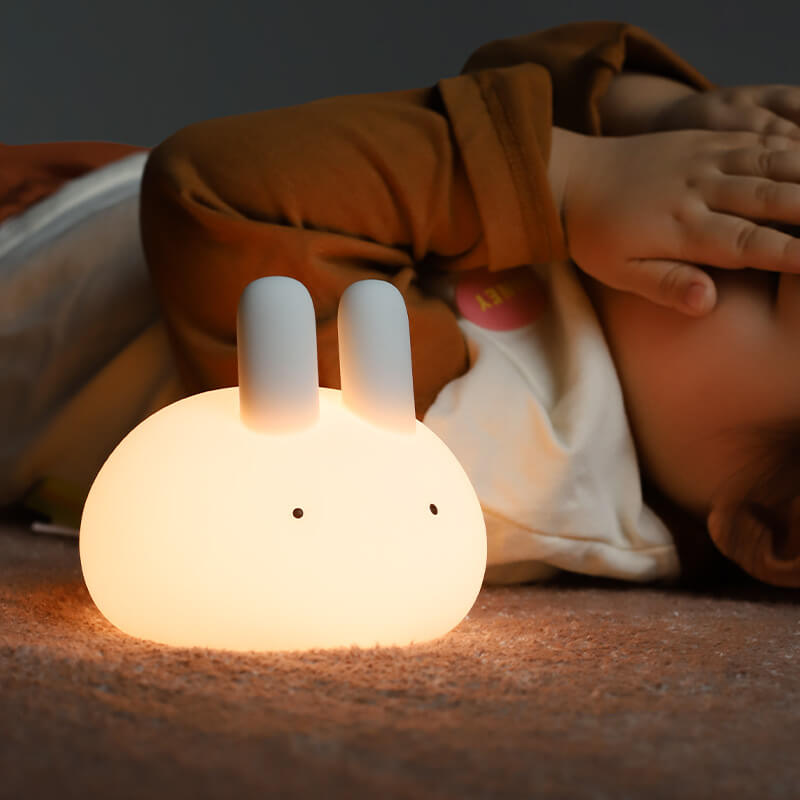 Lámpara de Mesa con Luz Nocturna LED de Silicona Creativa con Forma de Conejo de Dibujos Animados 