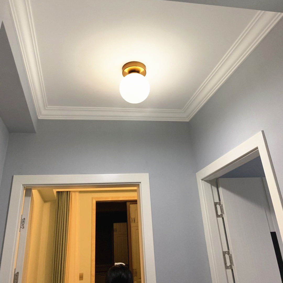 Modern Minimalist Glass Round Ball 1-Light Semi-Flush Mount Ceiling Light For Hallway