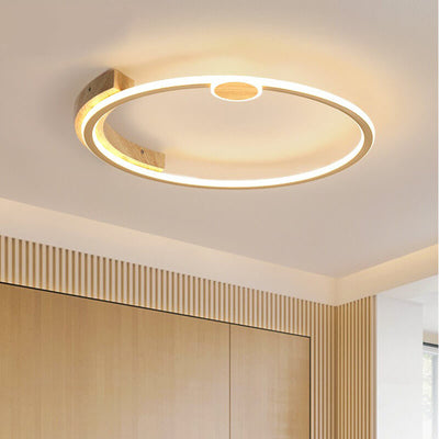 Modern Minimalistic Round Solid Color Wood Iron Acrylic LED Flush Mount Light