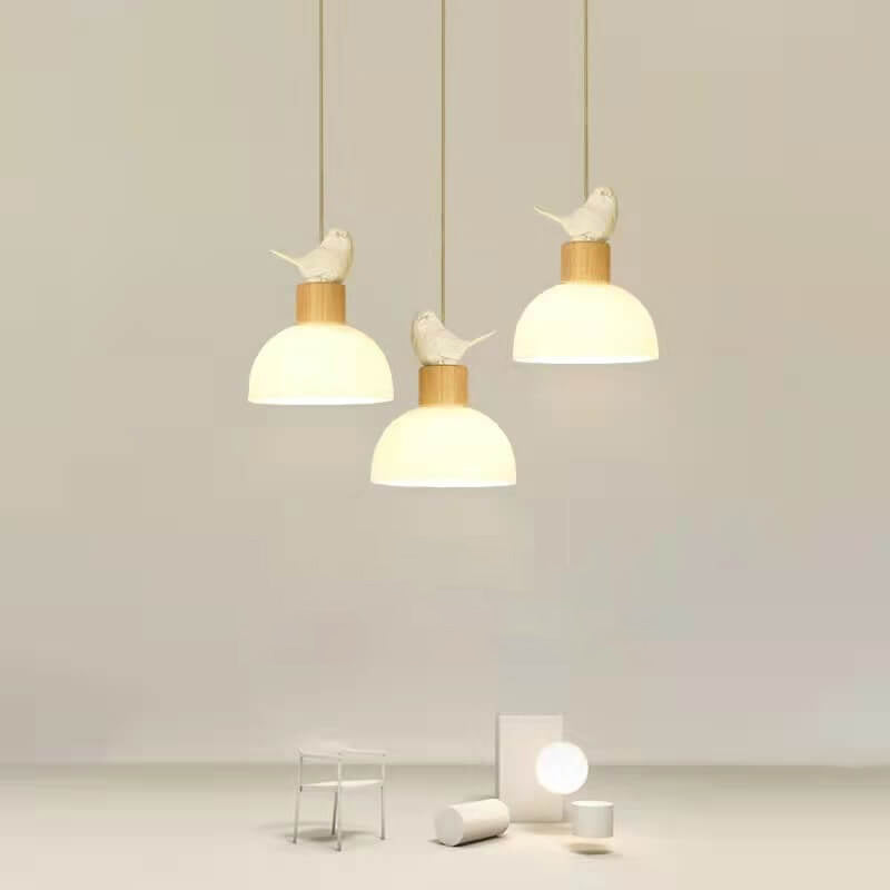 Nordic Minimalist White Dome Glass Bird 1-Light Pendant Light