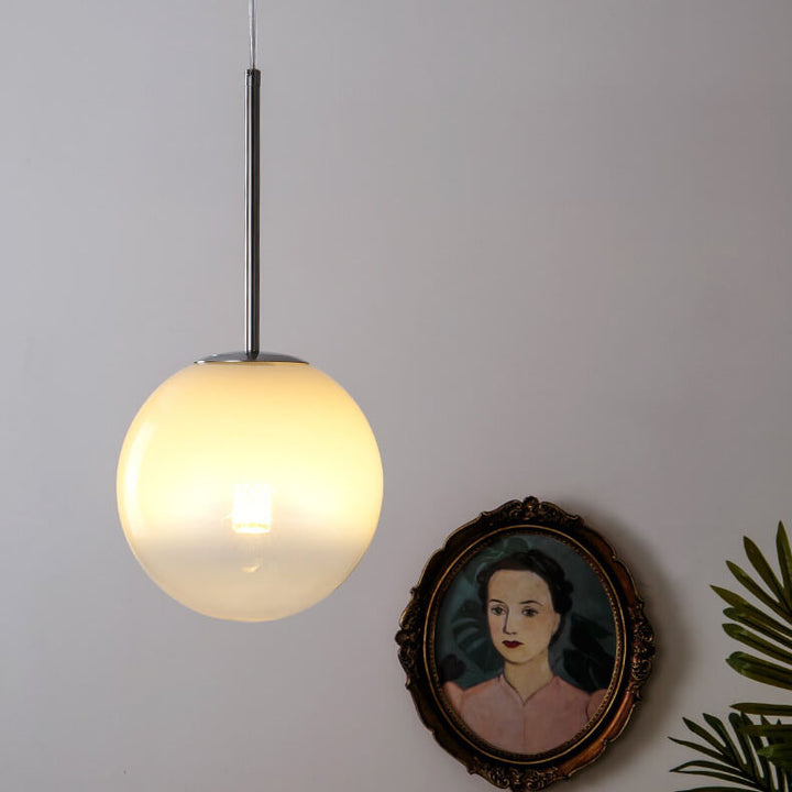 Suspension Luminaire à 1 Lumière avec Anneau Chromé et Orbe en Verre Dégradé Vintage Nordique 