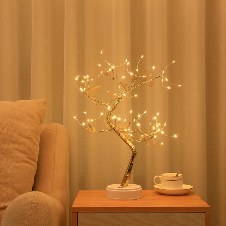 Modern Art Deco Simulation Gold Leaf Tree LED Tree Decoration Table Lamp for Living Room