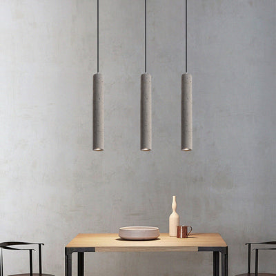 Suspension Luminaire Contemporain Industriel Cylindrique à Texture Rugueuse en Ciment 1-Lumière pour Salon 