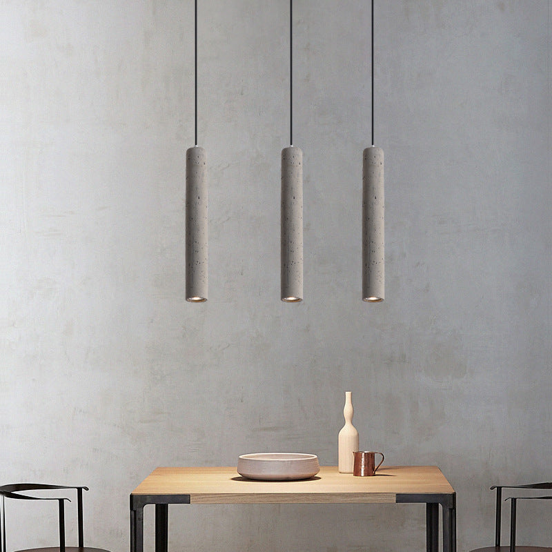 Contemporary Industrial Cylindrical Rough Texture Cement 1-Light Pendant Light For Living Room