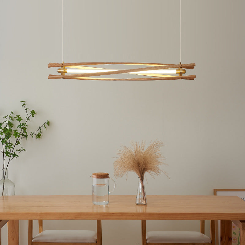 Japanischer minimalistischer Langsäulen-Kronleuchter aus Messing mit LED-Inselleuchte