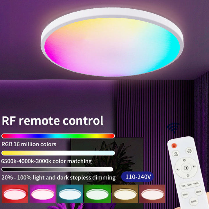 Moderne minimalistische runde RGB-LED-Deckenleuchte aus PP und PMMA mit Fernbedienung und Dimmfunktion für stimmungsvolle Beleuchtung im Wohnzimmer &amp; Schlafzimmer 