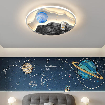 Nordic Creative Planet Astronaut LED Kids Flush Mount Ceiling Light