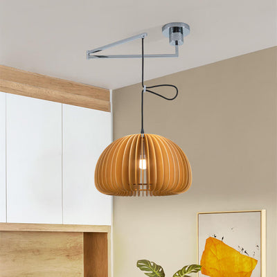 Japanese Minimalist Wooden Pumpkin Swing Arm 1-Light Pendant Light