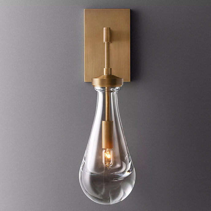 Modern Minimalist Teardrop Transparent Full Copper Crystal 1-Light Wall Sconce Lamp
