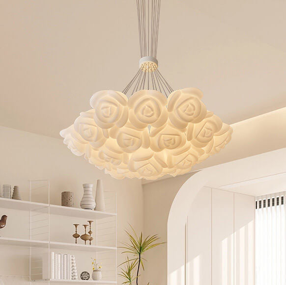 Ramo de Rosas Crema Moderno Lámpara de Araña de Hierro Acrílico de 7/13/19 Luces 