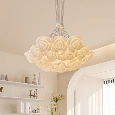 Modern Cream Rose Bouquet Iron Acrylic 7/13/19 Light Chandelier