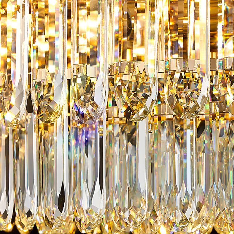 Modern Luxury Round Shell Embellishment Tiered Iron Crystal Shade 11/12/15/21/28-Light Chandelier For Living Room