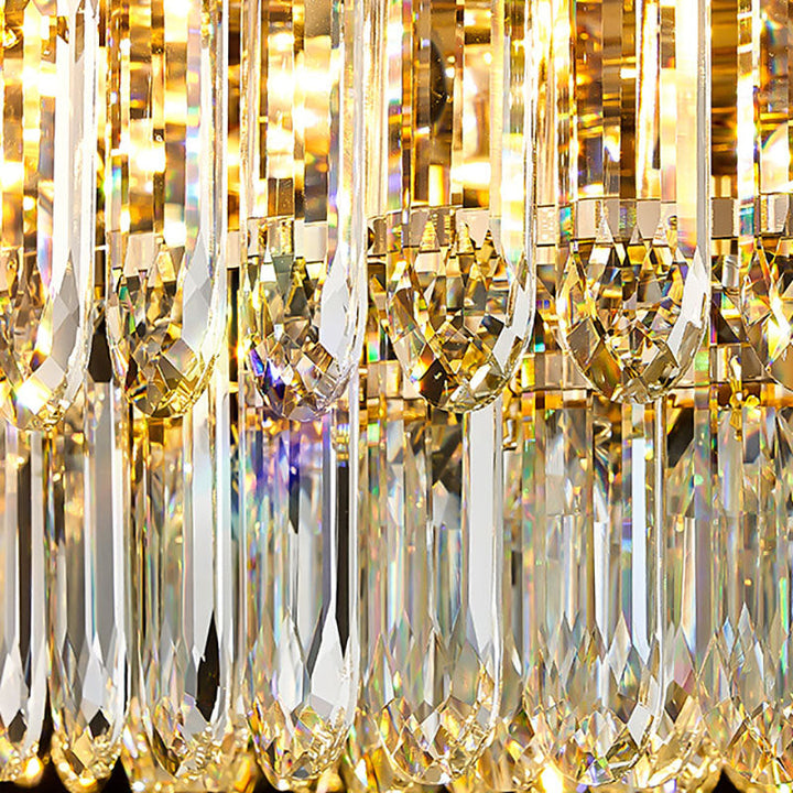 Modern Luxury Round Shell Embellishment Tiered Iron Crystal Shade 11/12/15/21/28-Light Chandelier For Living Room