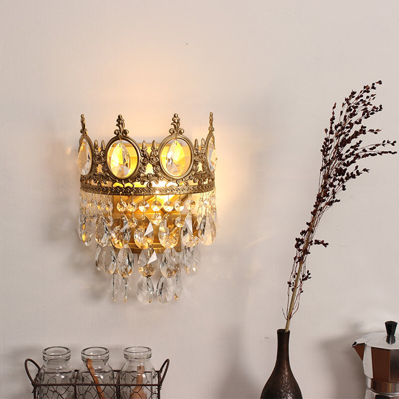 Lámpara Aplique de Pared de 1 Luz con Borla de Cristal Corona de Lujo Moderno 