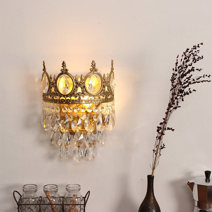 Lámpara Aplique de Pared de 1 Luz con Borla de Cristal Corona de Lujo Moderno 