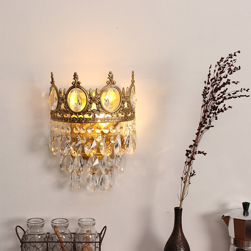 Modern Luxury Crown Crystal Tassel 1-Light Wall Sconce Lamp