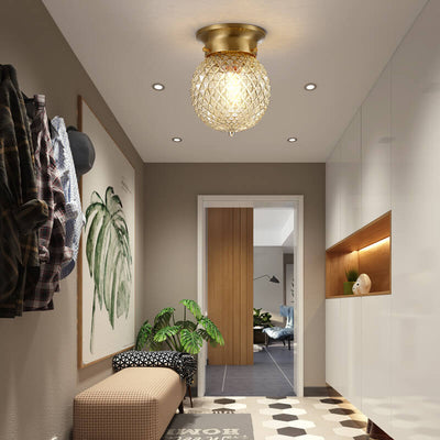 Moderne minimalistische Ananasstreifen Kupferglas 1-Licht Semi-Flush Mount Deckenleuchte 