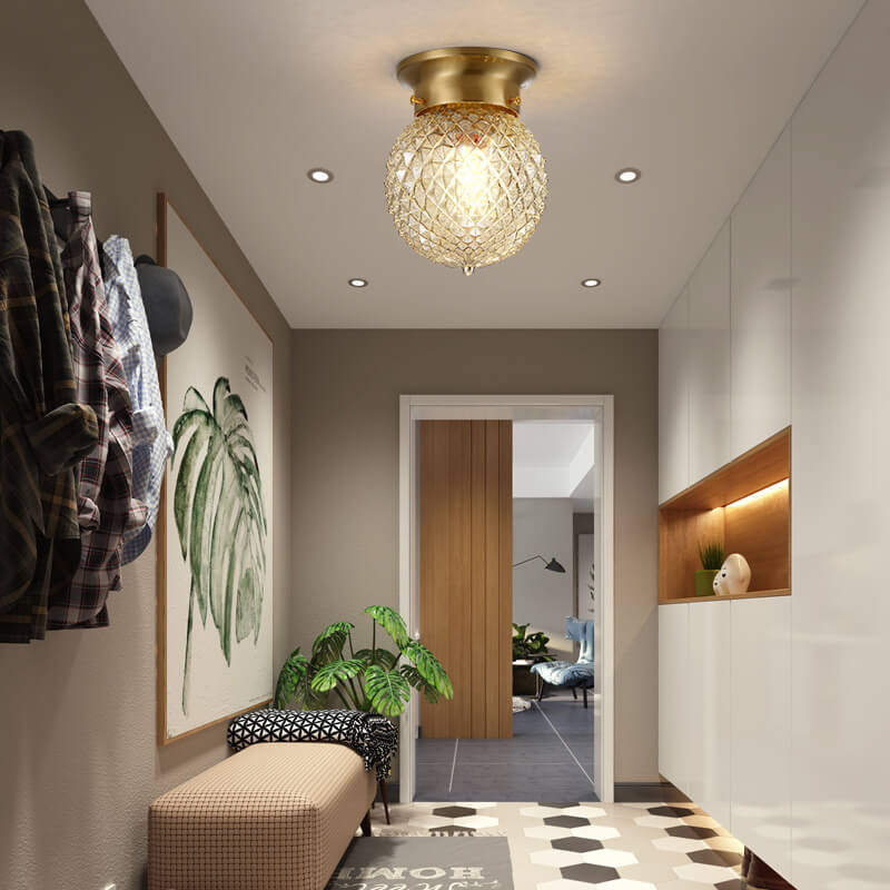 Moderne minimalistische Ananasstreifen Kupferglas 1-Licht Semi-Flush Mount Deckenleuchte 