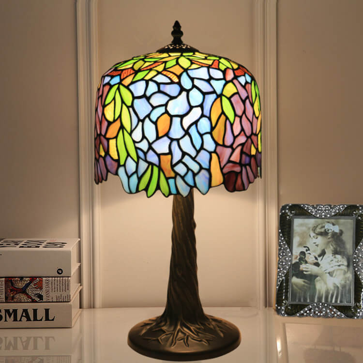 Tiffany Colored Flower Glass Cylinder Shade 1-Light Table Lamp