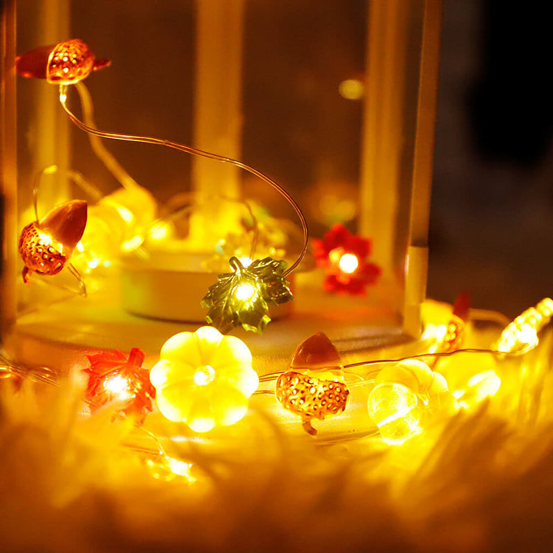 Décoration moderne de Thanksgiving avec citrouille et gland en érable, guirlande lumineuse à 30 LED 
