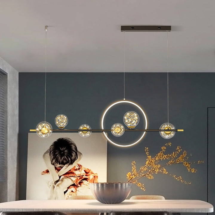 Modern Minimalist Long Orb Round Silicone Iron Glass LED Island Light Chandelier For Dining Room