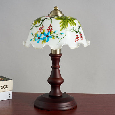 Vintage Chinese Elements Hand-depicted Floral Glass Lampshade 1-Light Table Lamp
