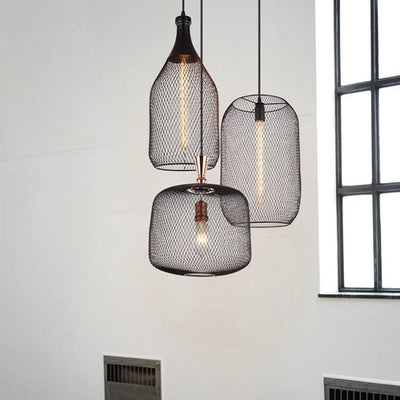 Industrial Creative Cylindrical Iron Mesh 1-Light Pendant Light