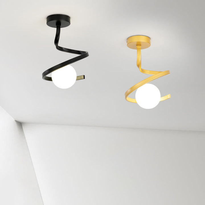 Plafonnier semi-encastré à 1 lumière moderne et créatif en verre Orb Curve 