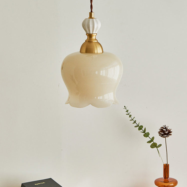 Traditional French Suzuki Copper Ceramic 1-Light Pendant Light For Bedroom
