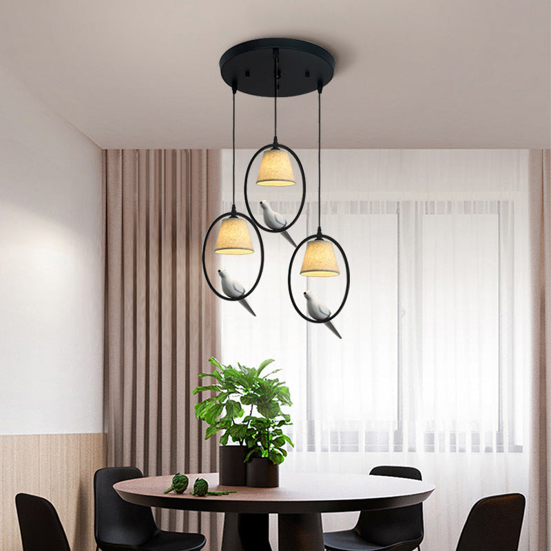 Nordic Minimalist Bird Fabric Circle 1/3 Light Island Light Chandelier