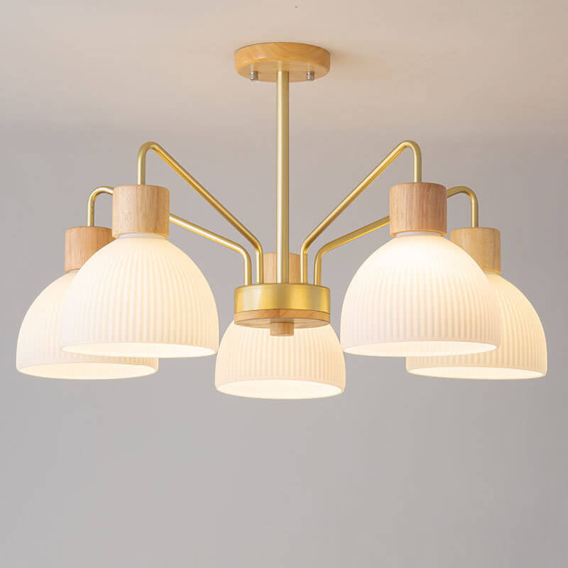 Nordic Vintage Holzglas-Kuppelschirm 3/5 Licht Kronleuchter 