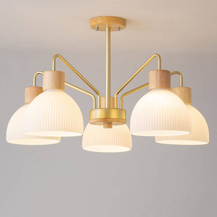 Nordic Vintage Holzglas-Kuppelschirm 3/5 Licht Kronleuchter 