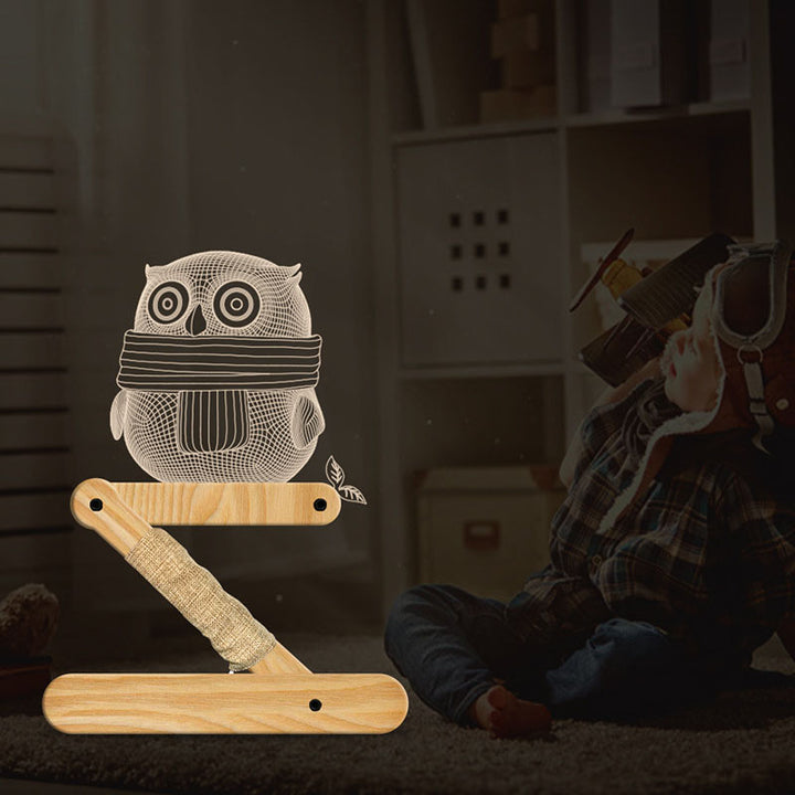 Lampe de table LED Creative Owls avec base en bois massif acrylique 