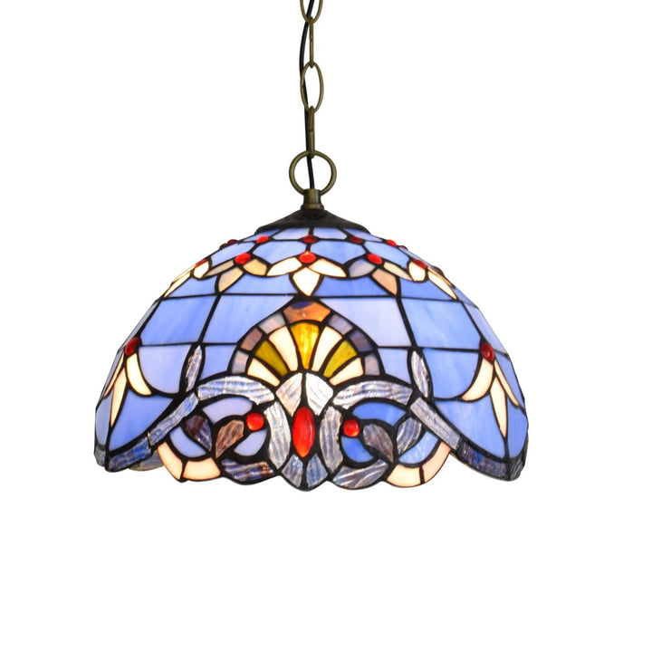 Europäische Retro Blaue Barock Buntglas 1-Licht Pendelleuchte 
