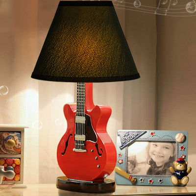 Cartoon Creative Fabric Shade Guitar 1-Light Table Lamp