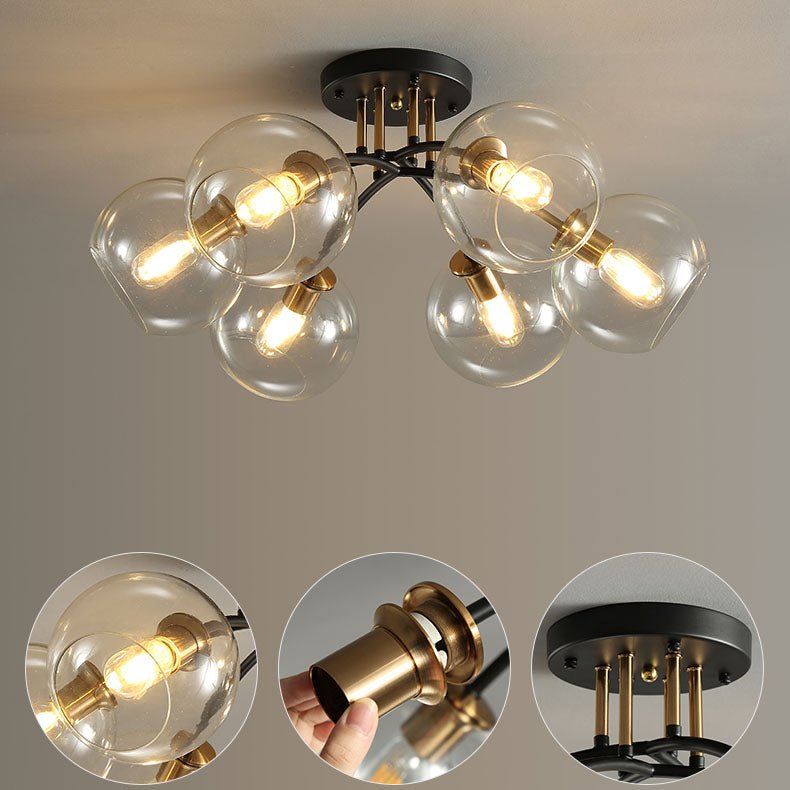 Plafonnier semi-encastré moderne en verre de luxe léger avec haricot magique rond 4/6/8 lumières 
