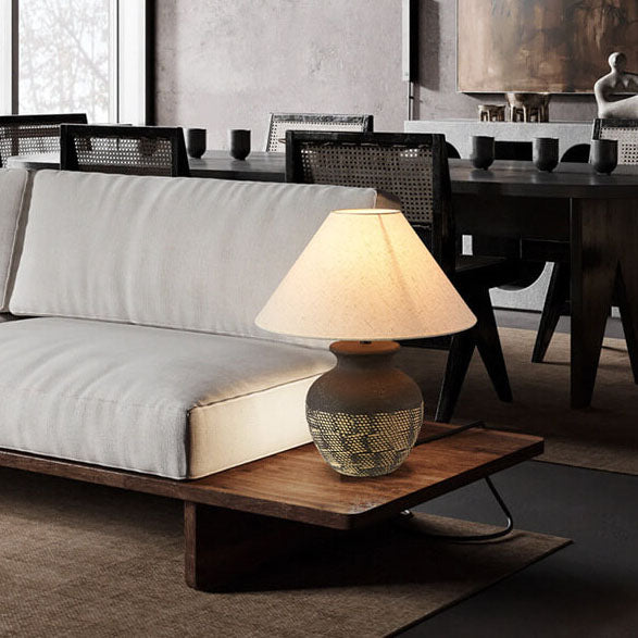 Traditionelle japanische Stoffschirm-Keramikgefäßbasis 1-Licht-Tischlampe für das Studium 