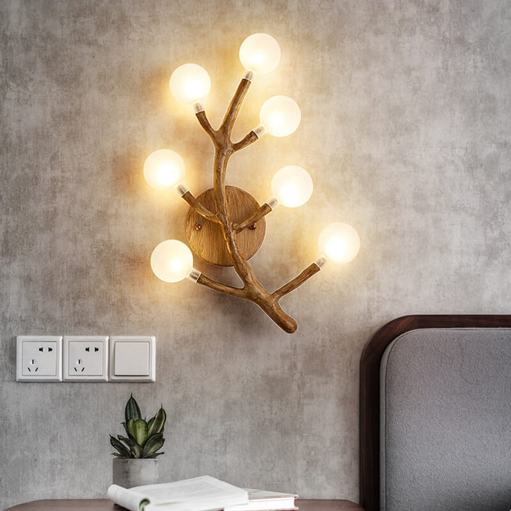 Traditional Vintage Tree Fork Resin Glass 7-Light Wall Sconce Lamp For Bedroom