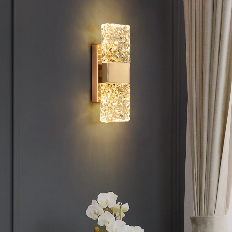 Moderne, quadratische, quadratische Ripple Crystal Gold LED-Wandleuchte