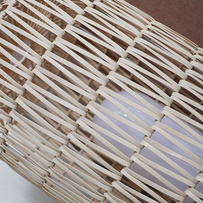 Lámpara de pie para jardín exterior de 1 luz, impermeable, con columna de ratán de plástico de estilo japonés tradicional 