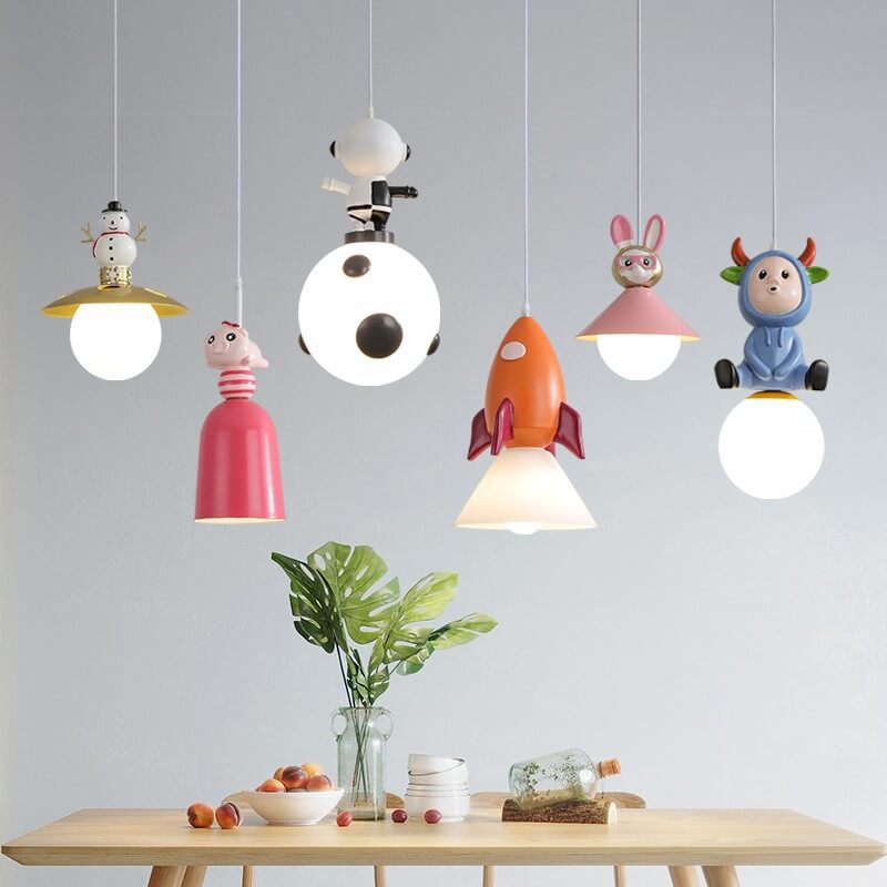 Nordic Cartoon Resin Rocket Snowman 1-Light Kids Pendant Light