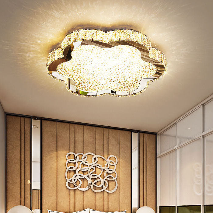 Lustre Plafonnier LED en Cristal en Acier Inoxydable Minimaliste Moderne 