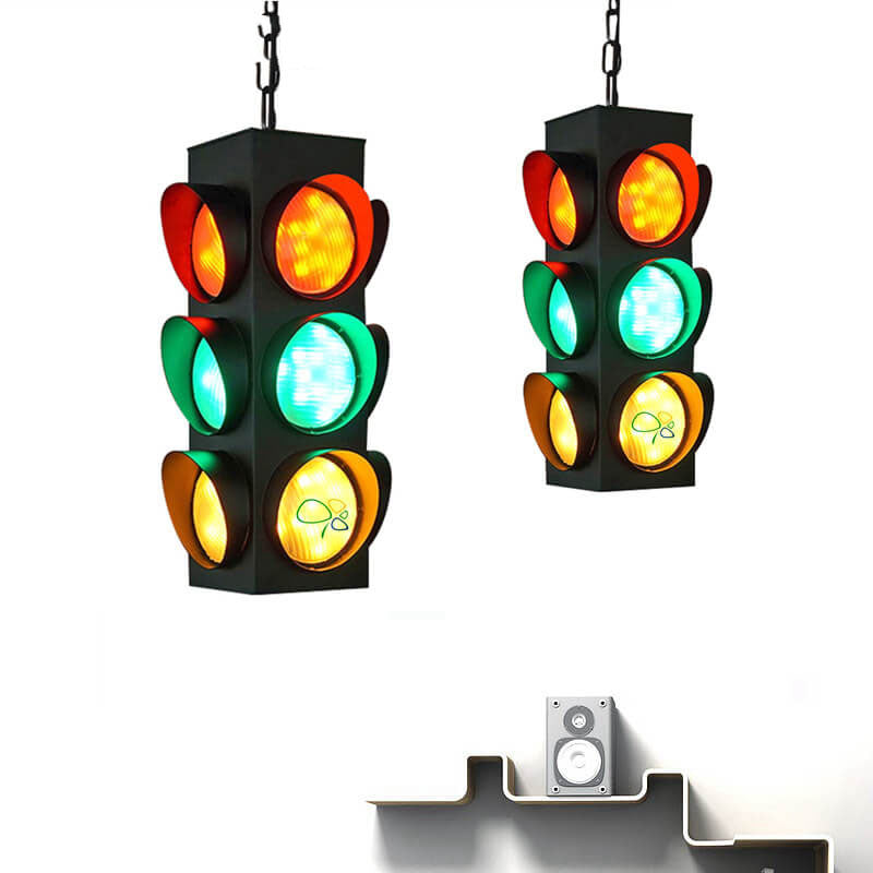 Retro Industrial Traffic Light Iron Glass LED Pendant Light
