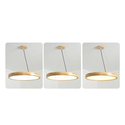 Japanese Simple Log Round Flat LED Pendant Light