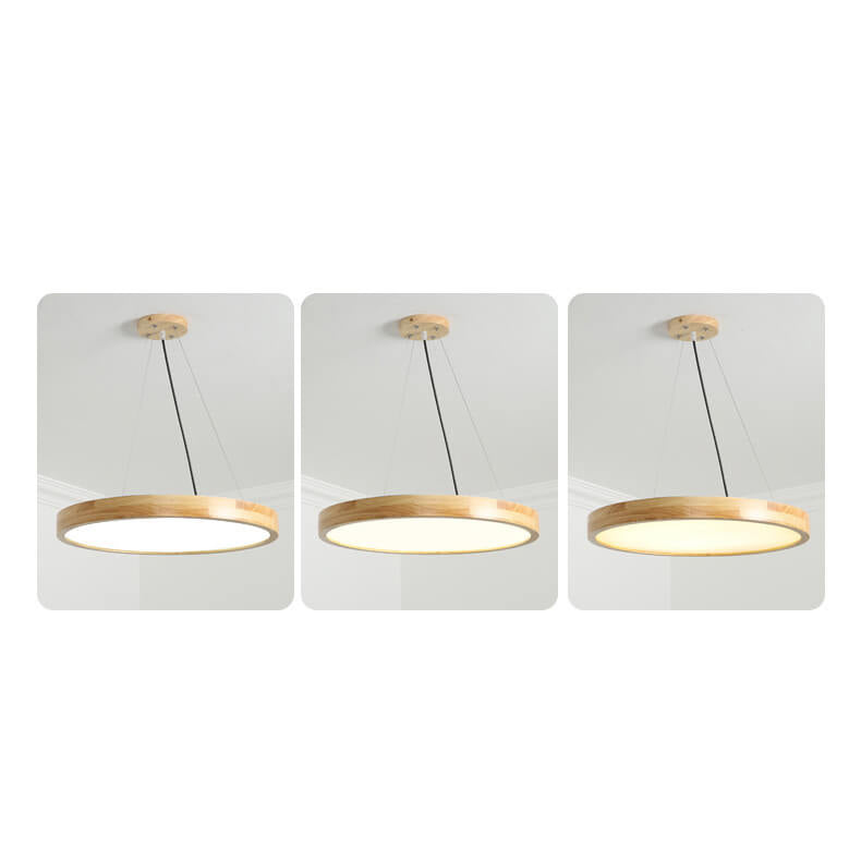 Japanese Simple Log Round Flat LED Pendant Light